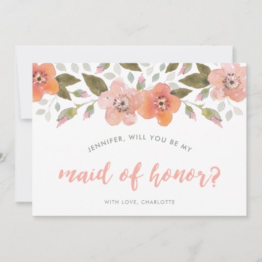 Peach Delicate Floral zal jij mijn dienstmeisje zi Kaart (Voorkant)