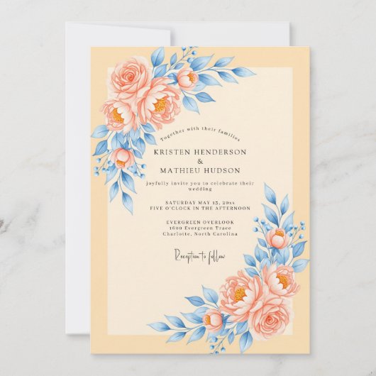 Peach Delicate Spring Wedding Kaart (Voorkant)