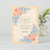 Peach Delicate Spring Wedding Kaart (Staand voorkant)