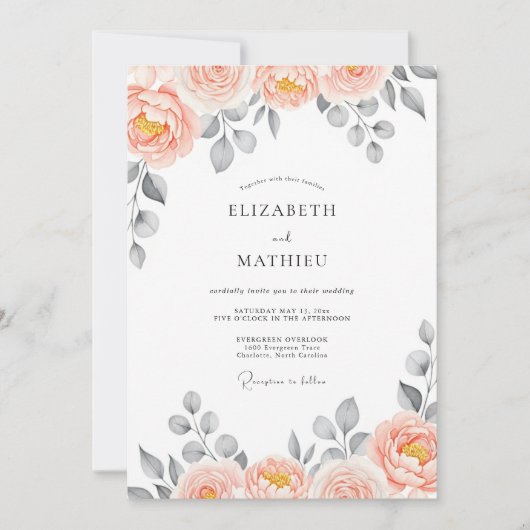 Peach Delightful Watercolor Wedding Kaart (Voorkant)