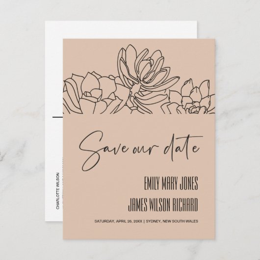 PEACH DESERT CACTI SUCCULENT SKETCH BEWAAKT DE DAT AANKONDIGINGSKAART (Voorkant / Achterkant)