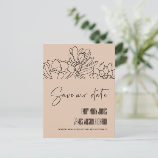 PEACH DESERT CACTI SUCCULENT SKETCH BEWAAKT DE DAT AANKONDIGINGSKAART (Staand voorkant)