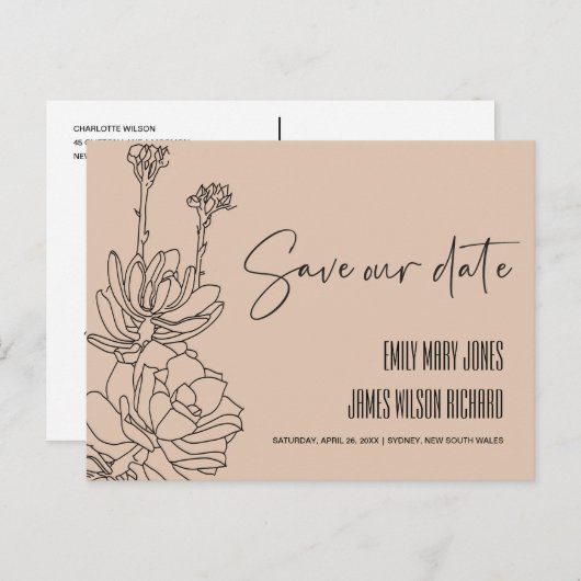 PEACH DESERT CACTI SUCCULENT SKETCH BEWAAKT DE DAT AANKONDIGINGSKAART (Voorkant / Achterkant)