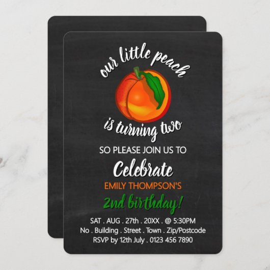 Peach Design, onze kleine perzik, verjaardag Kaart (Voorkant / Achterkant)