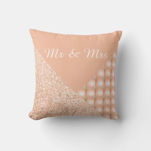 PEACH DIAMOND HEART GLITTER CUSHION RING PILLOW KUSSEN (Voorkant)