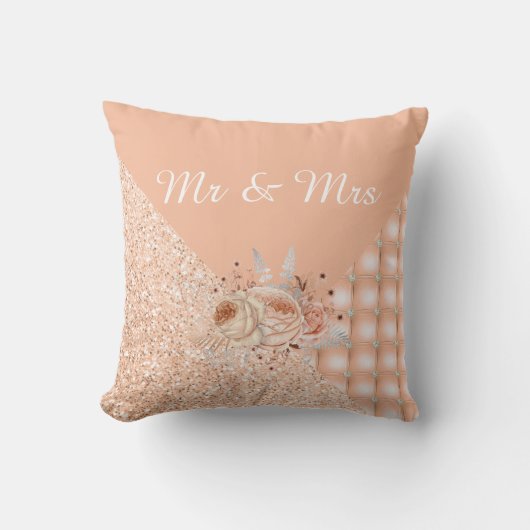 PEACH DIAMOND HEART GLITTER CUSHION RING PILLOW KUSSEN (Voorkant)