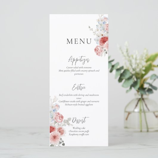 Peach Dusty Blue Floral Menu (Staand voorkant)