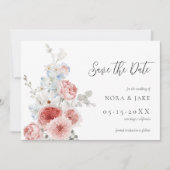 Peach Dusty Blue Floral Save the Date (Voorkant)