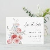 Peach Dusty Blue Floral Save the Date (Staand voorkant)