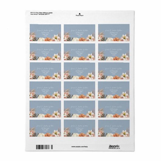 Peach & Dusty Blue Wedding Adres Label (Full Sheet)