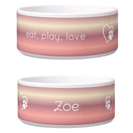 Peach 'eat, play, love' Dog Name Bowl Voerbakje