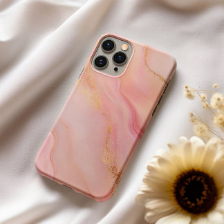 Peach Éclat – Blush Peach & Gouden Marmeren Hoesje iPhone 16 Hoesje