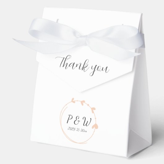 Peach eenvoudige hart krans monogram bruiloft bedankdoosjes (Voorkant)