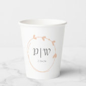 Peach eenvoudige hart krans monogram bruiloft papieren bekers (Voorkant)