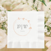 Peach eenvoudige hart krans monogram bruiloft servet