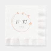 Peach eenvoudige hart krans monogram bruiloft servet (Voorkant)