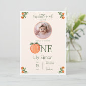 Peach eerste verjaardag Schattigee Waterverf Kaart (Staand voorkant)