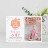 Peach eerste verjaardag uitnodiging met foto (Staand voorkant)
