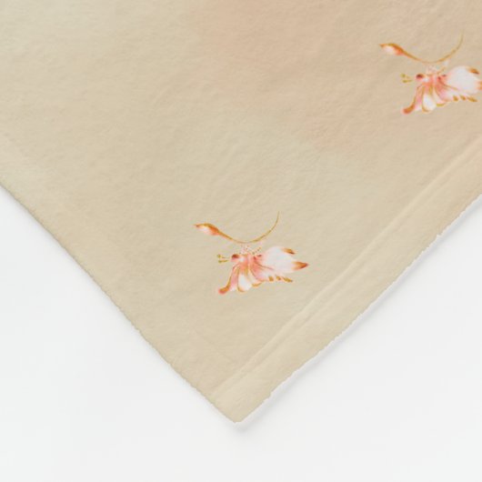 Peach elegant floral butterfly pattern fleece deken (Hoek)