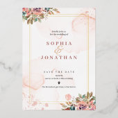 Peach Elegant Neutral Waterverf Floral Wedding Folie Uitnodiging (Voorkant)