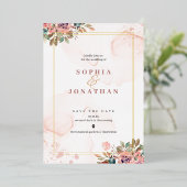 Peach Elegant Neutral Waterverf Floral Wedding Folie Uitnodiging (Staand Voorkant)