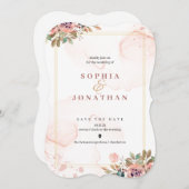 Peach Elegant Neutral Waterverf Floral Wedding for Kaart (Voorkant / Achterkant)