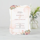 Peach Elegant Neutral Waterverf Floral Wedding for Kaart (Staand voorkant)