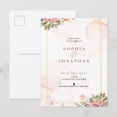 Peach Elegant Neutral Waterverf Floral Wedding Uitnodiging Briefkaart (Voorkant / Achterkant)