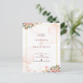 Peach Elegant Neutral Waterverf Floral Wedding Uitnodiging Briefkaart (Staand voorkant)