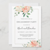 Peach Elegant Waterverf Floral Engagement Party Kaart (Voorkant)