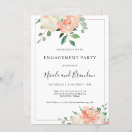 Peach Elegant Waterverf Floral Engagement Party Kaart