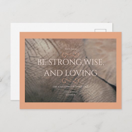 Peach Elephant Baby shower Briefkaart (Voorkant / Achterkant)