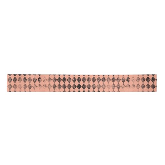 Peach en Black Distressed Harlequin Satijnen Lint (Voorkant)