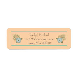 Peach en Blauwgroen tropisch floraal Etiket