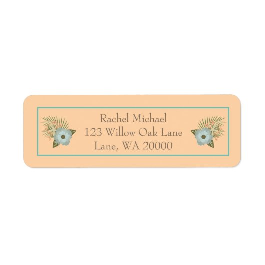 Peach en Blauwgroen tropisch floraal Etiket (Voorkant)