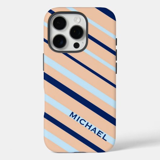 Peach en Blue Diagonal Striped Personated Case-Mate iPhone Case (Achterkant)