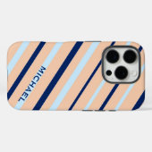 Peach en Blue Diagonal Striped Personated Case-Mate iPhone Case (Achterkant (horizontaal))