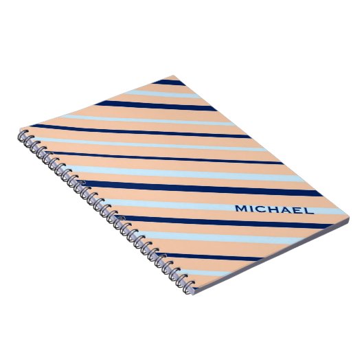 Peach en Blue Diagonal Striped Personated Notitieboek (Rechterzijde)