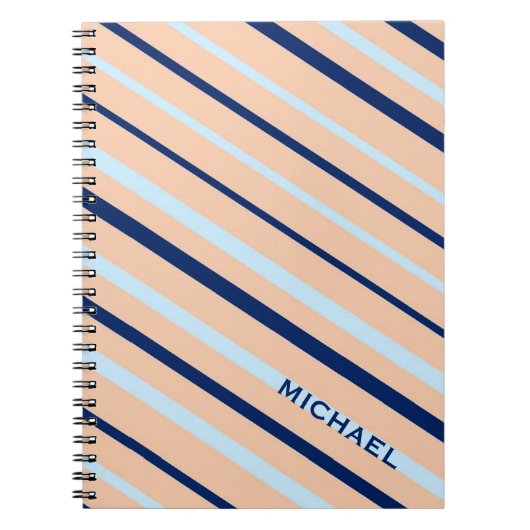 Peach en Blue Diagonal Striped Personated Notitieboek (Voorkant)