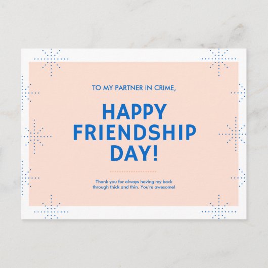 Peach en Blue Dot Patroon Vriendschap Dag Briefkaart (Voorkant)