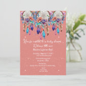 Peach en Blue Dreamcatcher Meisje Baby shower Kaart (Staand voorkant)