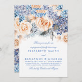 Peach en Blue Floral Waterverven Engagement Party Kaart (Voorkant / Achterkant)