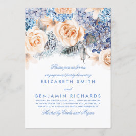 Peach en Blue Floral Waterverven Engagement Party Kaart