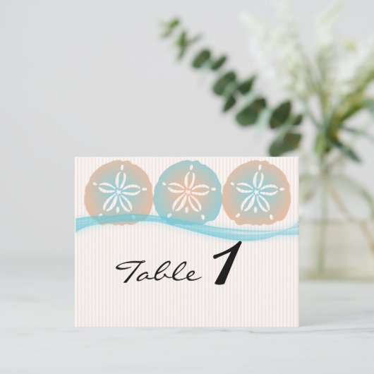 Peach en Blue Sand Dollars Tafelnummer (Staand voorkant)