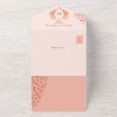 Peach en Blush Roze Monogram Trouwen All In One Uitnodiging (Buitenkant)