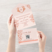 Peach en Blush Roze Monogram Trouwen All In One Uitnodiging (Afscheurbaar)
