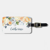 Peach en Dusty Blue Floral gepersonaliseerd Bagagelabel (Voorkant horizontaal)