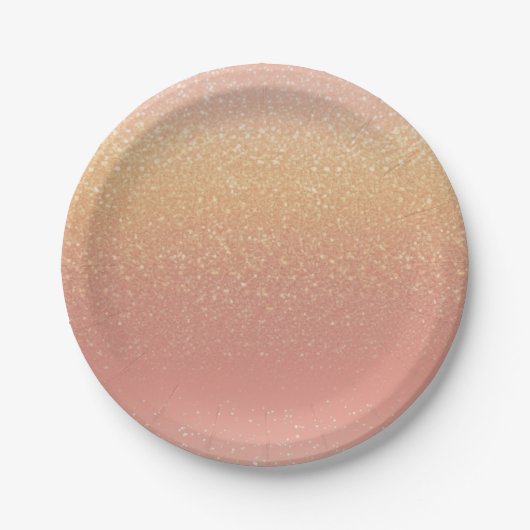 Peach en Gold Glitter Ombre Kids Verjaardagsfeestj Papieren Bordje (Voorkant)
