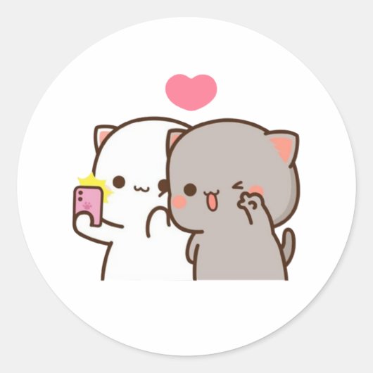 Peach en Goma Mochi Beer paar selfie Ronde Sticker (Voorkant)