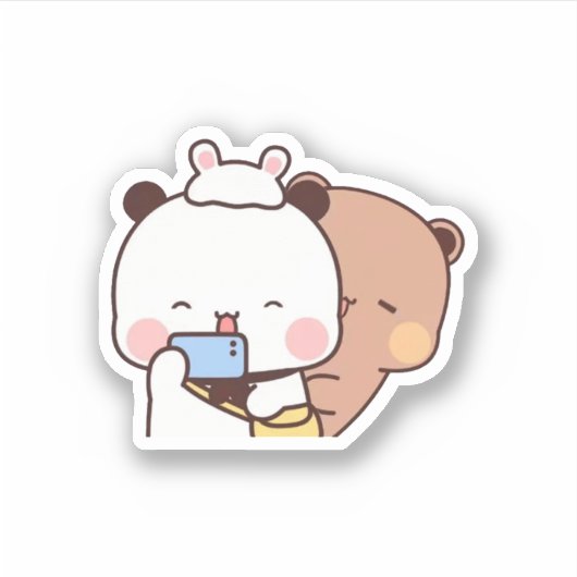 Peach en Goma Mochi Beer paar selfie Sticker (Voorkant)